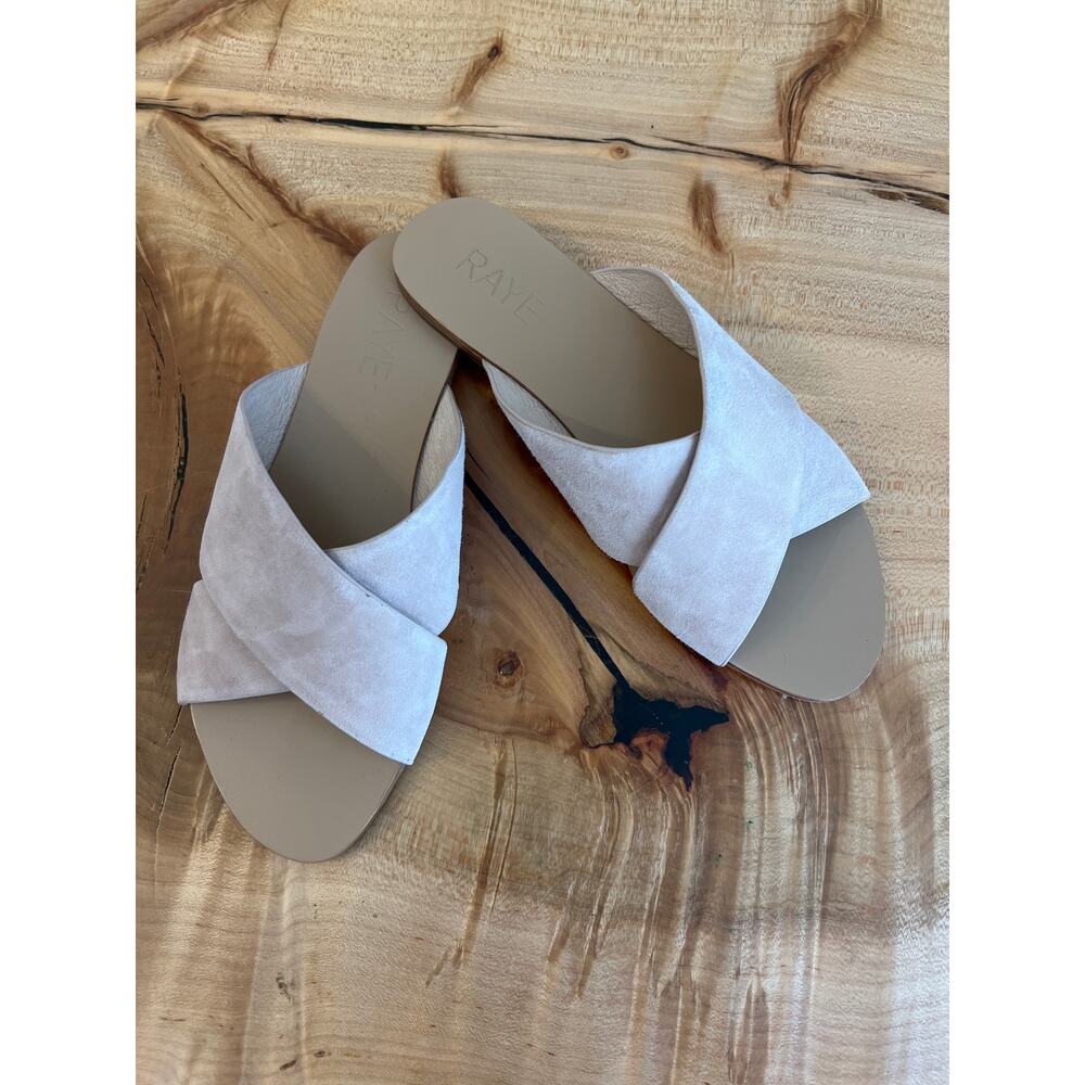 NEW Raye Flat Criss Cross Straps Sandals Suede Blush Tan Leather Slides Size: 6